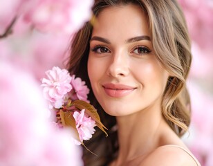 Naklejka premium modern beauty portrait reflecting seasonal vibes