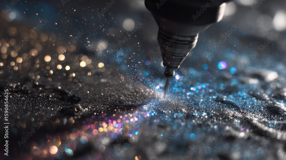 Poster precision robotic arm performing delicate surface restoration through cold spray technique. generati