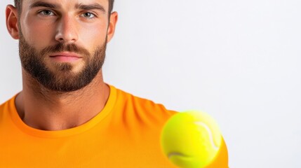 Caucasian man focused on PadDLe tennis action with a vibrant yellow ball