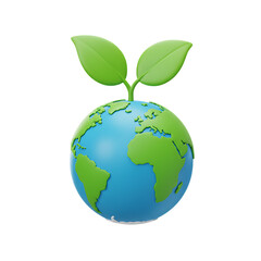 Obraz premium Stylized 3d earth with a sprouting green plant growing from the top isolated on transparent background