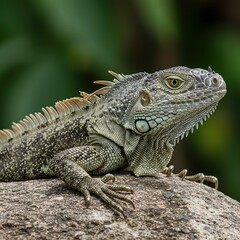 Obraz premium Juvenile Iguana Basking: A Macro Masterpiece of Tropical Wildlife in High Detail.