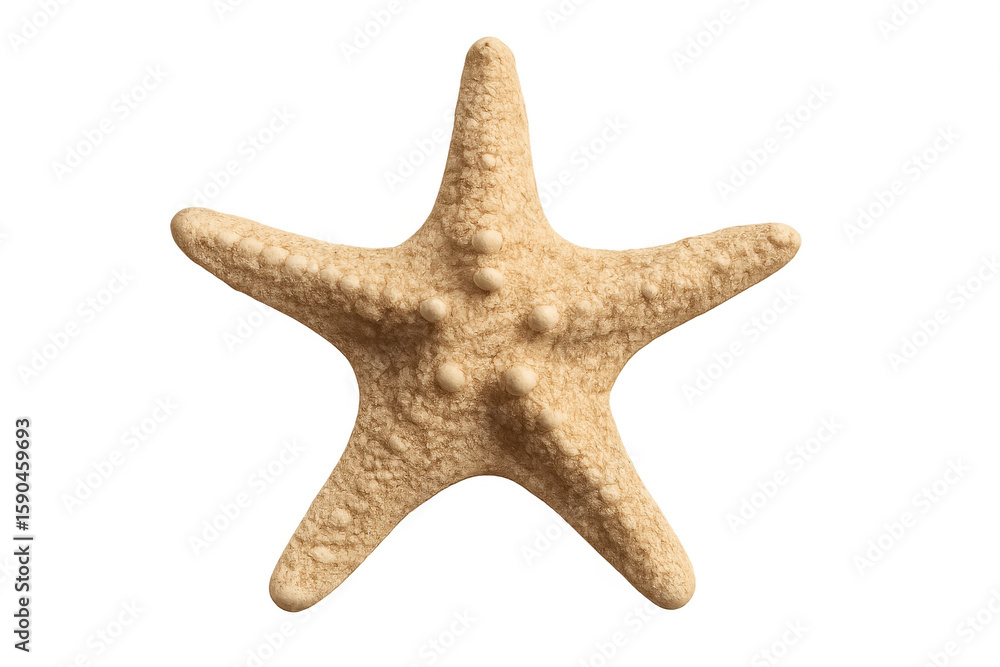 Poster close-up of a beige starfish on a transparent background, highlighting its intricate texture and del