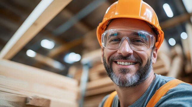 Smiling construction worker enjoys safety while working on the site - Powered by Adobe