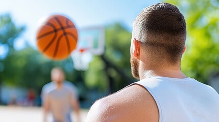 Young man in wheelchair skillfully plays basketball on sunny court