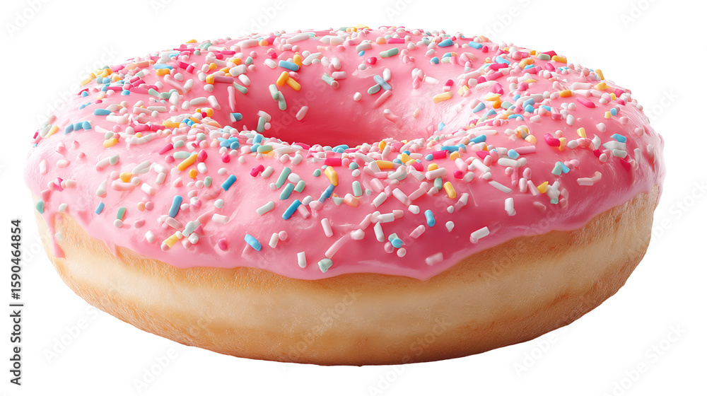 Poster flying frosted sprinkled donuts. set of multicolored doughnuts with sprinkles isolate on color backg
