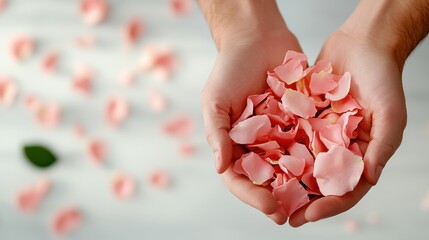 Delicate pink rose petals held gently for heartfelt decorations or gifts