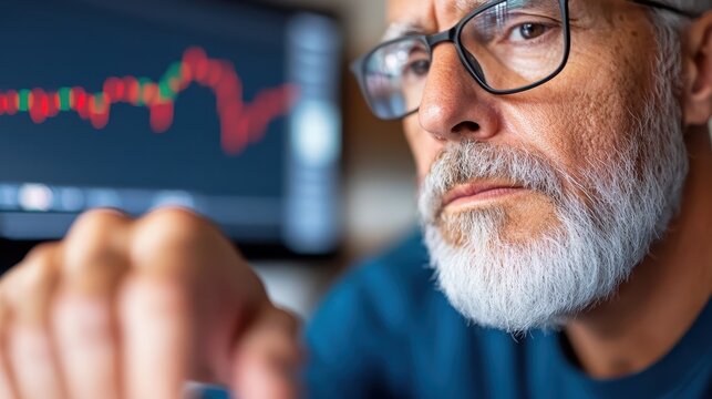 Advisor analyzes stock market trends with focused attention on data