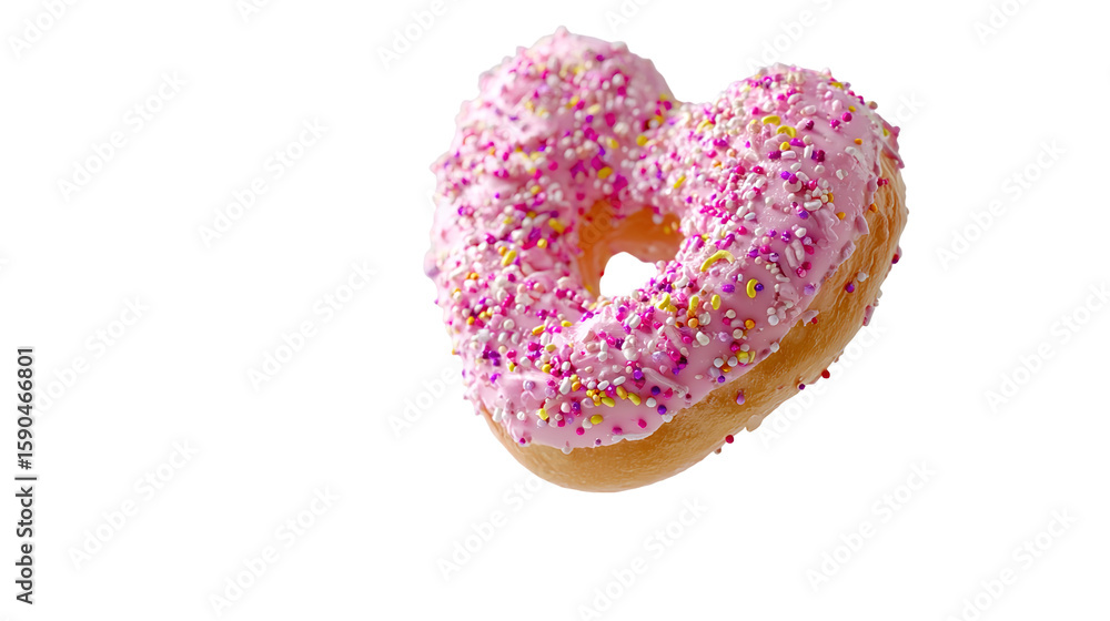 Poster flying frosted sprinkled donuts. set of multicolored doughnuts with sprinkles isolate on color backg