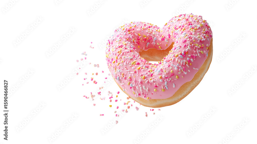 Poster flying frosted sprinkled donuts. set of multicolored doughnuts with sprinkles isolate on color backg
