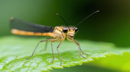 Emerald damselfly perched elegantly on a vibrant green leaf
