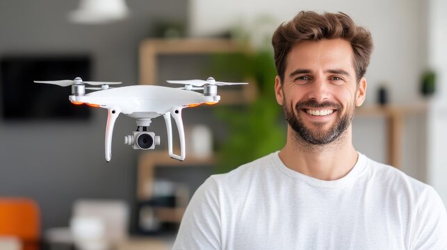 Businessman evaluates innovative drone technology in modern office setting