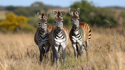 Obraz premium Zebras roam freely in the golden grasslands of Kruger National Park