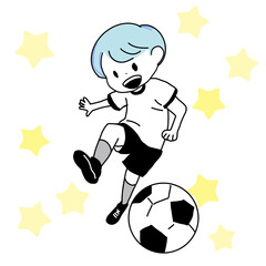 Soccer boy with star background &ndash; flat cartoon style