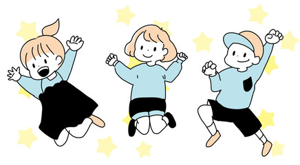 Naklejka premium Jumping Children Illustration (Color with Stars Background)