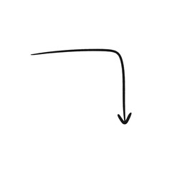 Curved Left to Down Arrow – Hand Drawn Sketch on Transparent Background