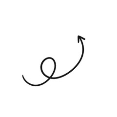 Hand-drawn curved arrow with swirl pointing upward