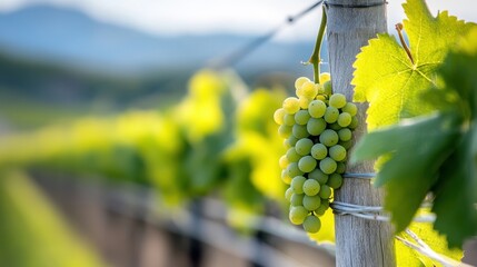 Lush vineyard brimming with ripe green grapes under the warm sun