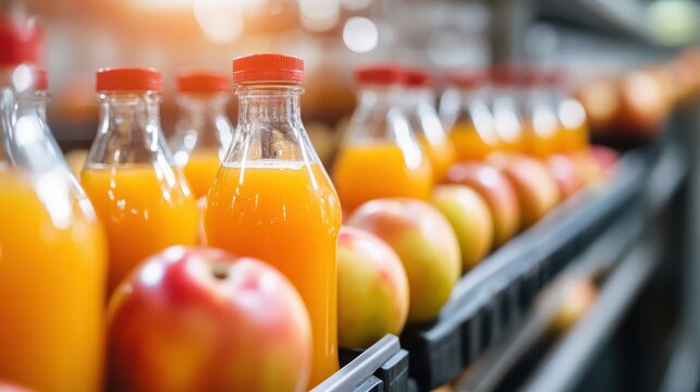 Bottling delicious apple juice in a vibrant factory setting