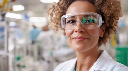 Nurse in protective eyewear conveys confidence and care in clinic setting
