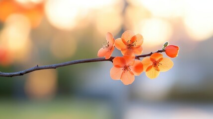 Blooming Japanese quince blossoms brighten the early spring garden