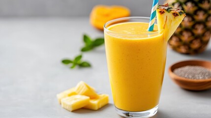 Fresh fruit smoothie bursting with tropical flavors and vibrant colors