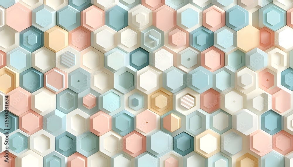 Aufkleber seamless hexagon background with pastel tones and soft gradients, minimal abstract geometric pattern