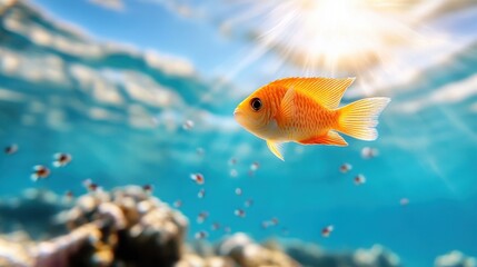 Fototapeta premium Vibrant school of fish dancing in crystal clear tropical waters