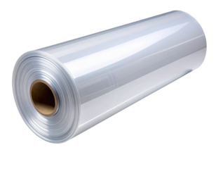 Front View of Large Clear Plastic Sheeting Roll Standing Upright, Isolated PNG