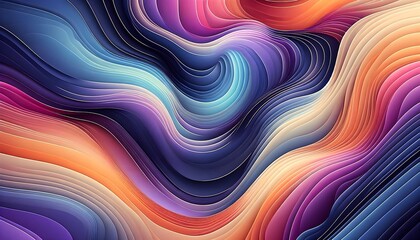 Modern abstract waves with flowing gradient colors, horizontal illustration in trendy pastel palette