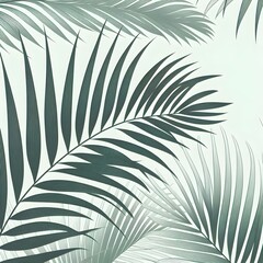 Palm frond illustration in simple green lines, tropical minimalist background for modern prints