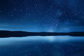 Naklejka premium Quiet Lake Reflects the Starry Sky in the Still Night