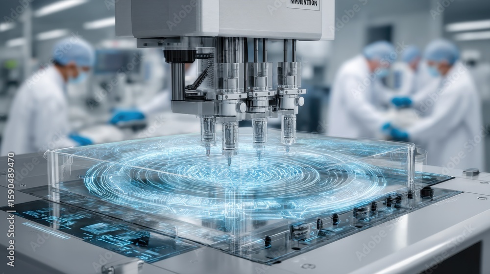 Poster advanced bioprinting technology fabricates organic structures with precision, utilizing multiple syr