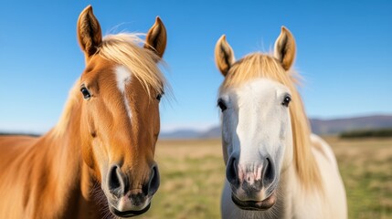 Fototapeta premium Majestic horses court on Icelandic plains under a clear blue sky