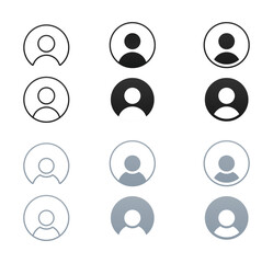 User Profile Icon Set. User Avatar, Account, And Identity Representation Outline And Solid Symbol Collection. Personal Identification And Social Media Profile Icons. Isolated Vector