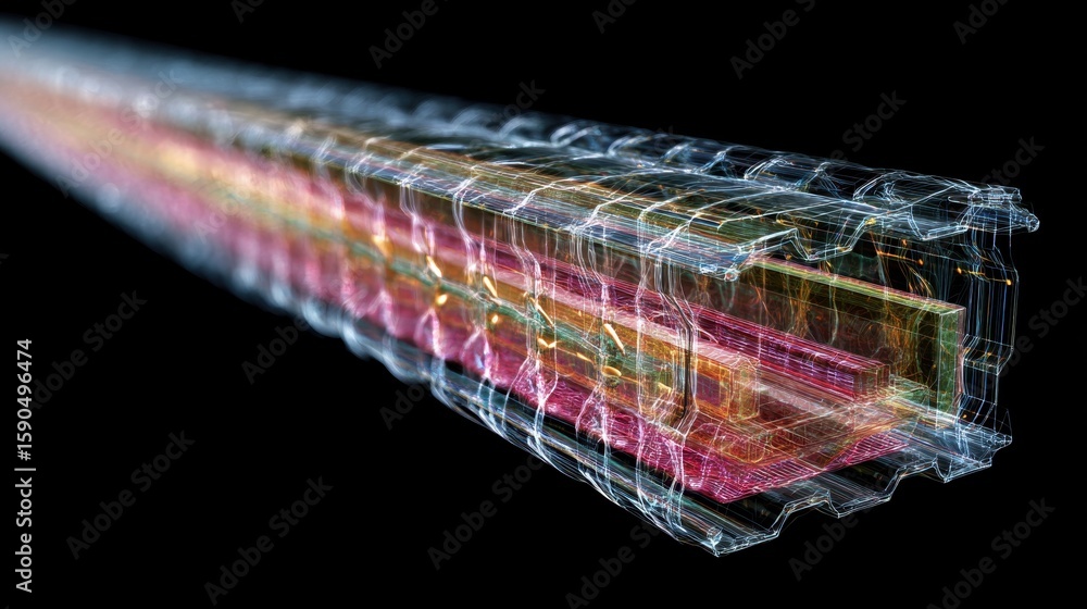 Poster complex structure of a solar concentrator, revealing its multilayered polymer construction and highl