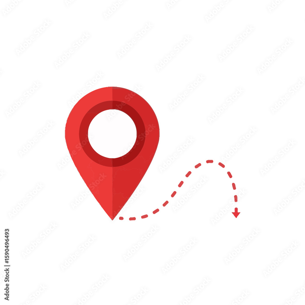 Poster a red location marker with a dotted line indicating a route or path.