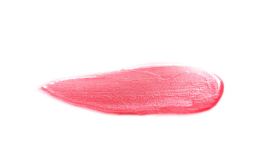 Fototapeta premium Bright red lip gloss on white background, top view