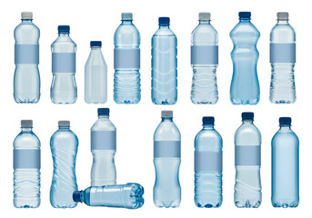 Fototapeta premium Water Bottles, Plastic Water Bottles Collection of Various Sizes and Shapes for Packaging Design