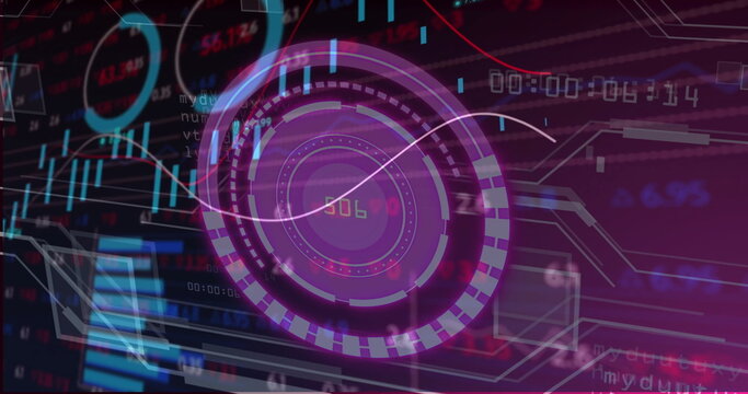 Displaying digital interface featuring circular HUD at center on screen, with streaming analytics - Powered by Adobe