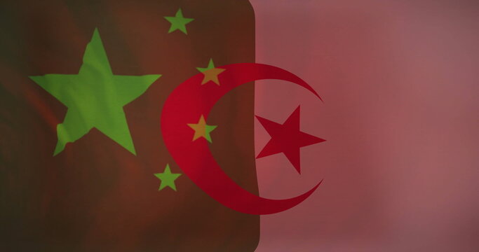 Naklejki Displaying flag emblem blending green star cluster with red crescent star in digital graphic art
