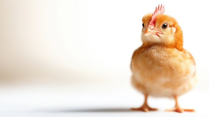 Chick stands curiously on a white background, showcasing its charming features