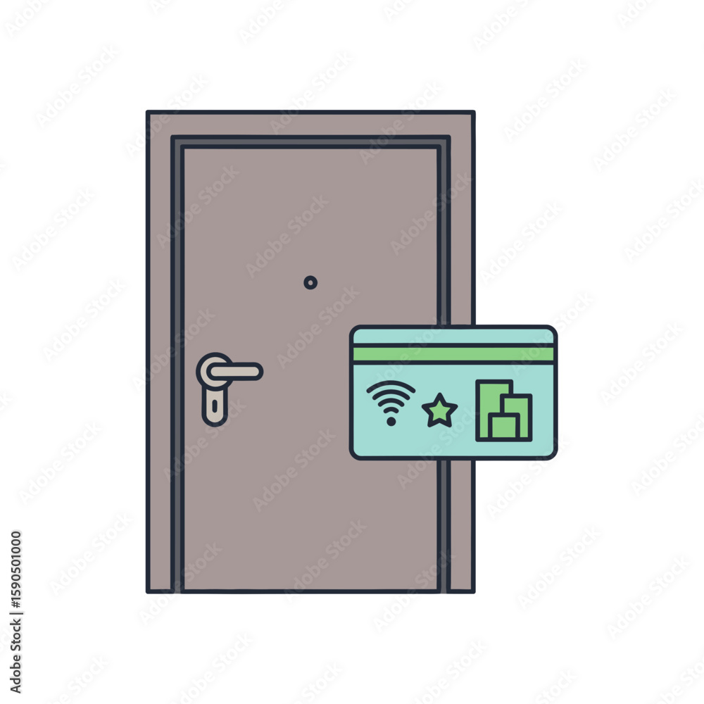 Poster a door with a digital interface icon representing access or security.