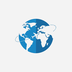 Fototapeta premium World globe with airplane circling illustration on a white background.