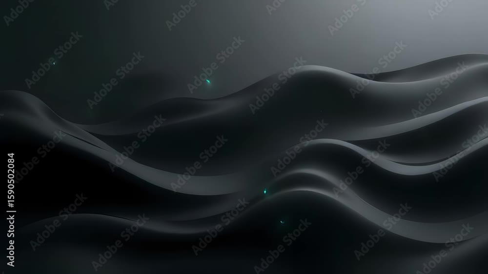 Poster abstract dark waves with glossy texture and glowing particles in motion