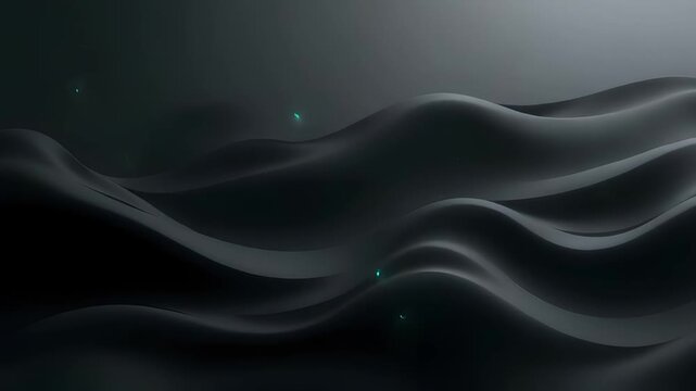 Abstract Dark Waves with Glossy Texture and Glowing Particles in Motion