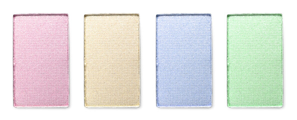 Eyeshadow refill pans for palette isolated on white, top view. Decorative cosmetic