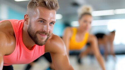 Dynamic workout session featuring male and female athletes in a gym