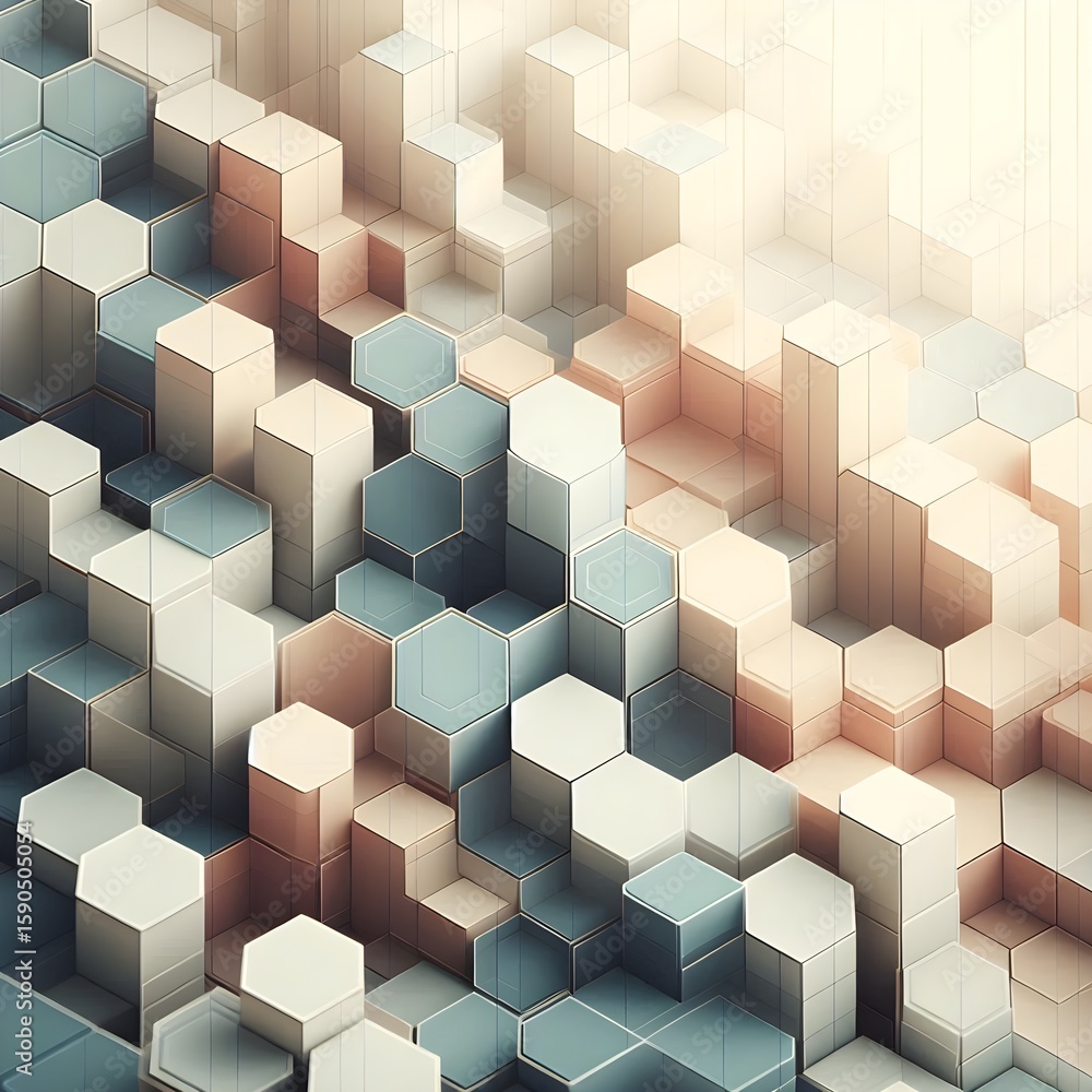Poster a gentle and modern hexagon pattern in soft muted colors forming a seamless geometric background wit