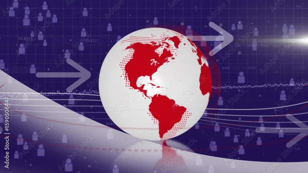Poster on startup, red-white globe rotating leftwards revealing continents while showing pulsing data flow