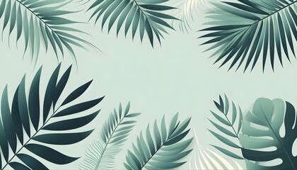 A seamless tropical botanical background with flat palm leaf illustrations in gentle green tones and elegant visual balance